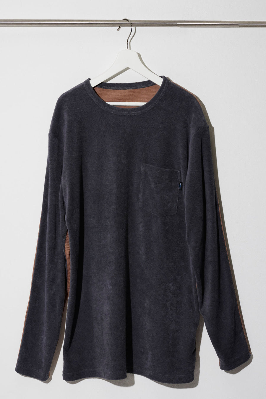 Hybrid LONG T-SHIRT（Pile×Waffle）Charcoal Gray×Brown[New ITEM]